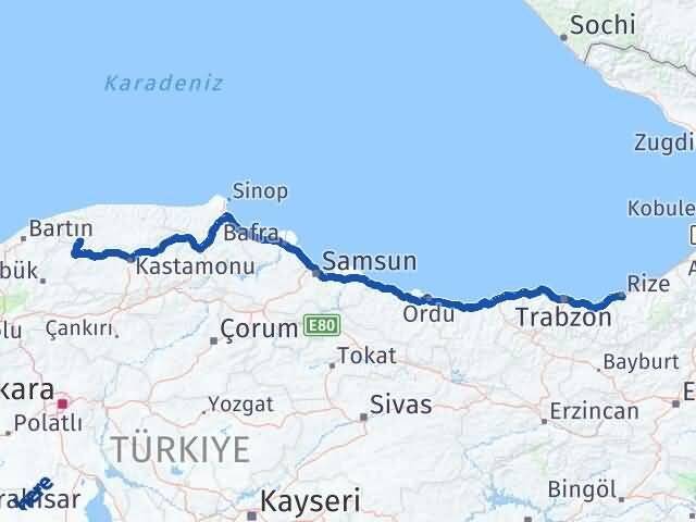 Rize Pınarbaşı Kastamonu Arası Kaç Km - Yol Haritası