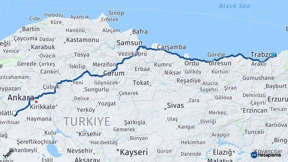 Rize Polatlı Ankara Arası Kaç Km - Yol Haritası