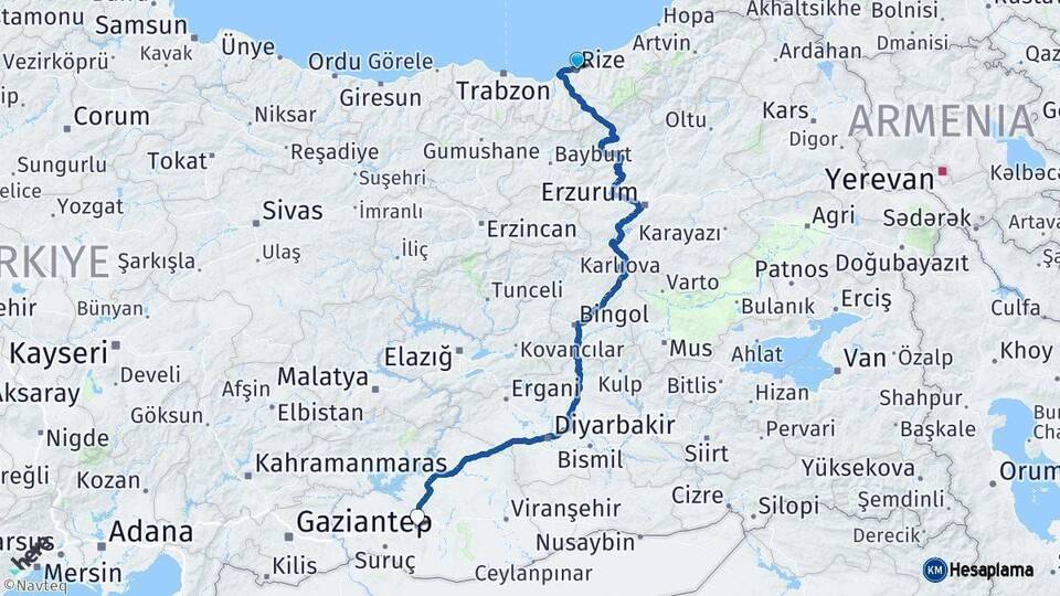 Rize Şanlıurfa Arası Kaç Km - Yol Haritası