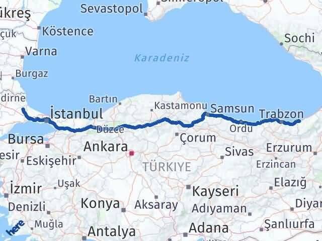 Rize Saray Tekirdağ Arası Kaç Km - Yol Haritası