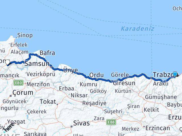 Rize Saraydüzü Sinop Arası Kaç Km - Yol Haritası