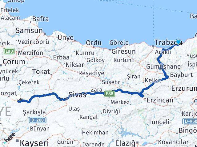 Rize Saraykent Yozgat Arası Kaç Km - Yol Haritası