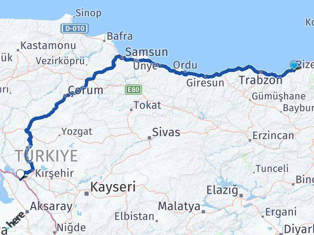 Rize Sarıyahşi Aksaray Arası Kaç Km - Yol Haritası