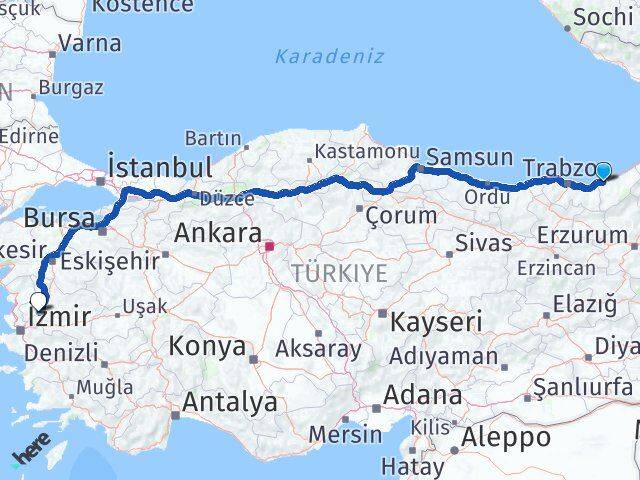 Rize Saruhanlı Manisa Arası Kaç Km - Yol Haritası