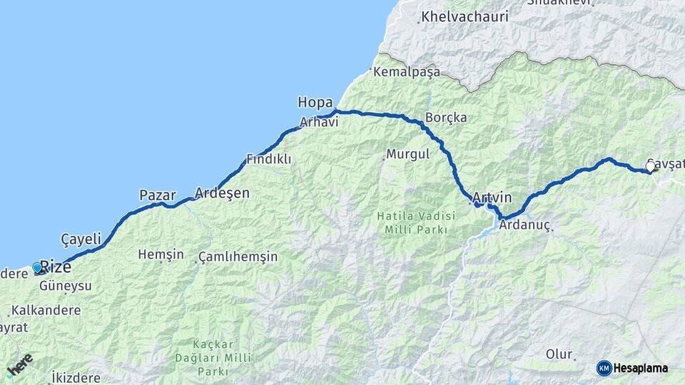 Rize Şavşat Artvin Arası Kaç Km - Yol Haritası