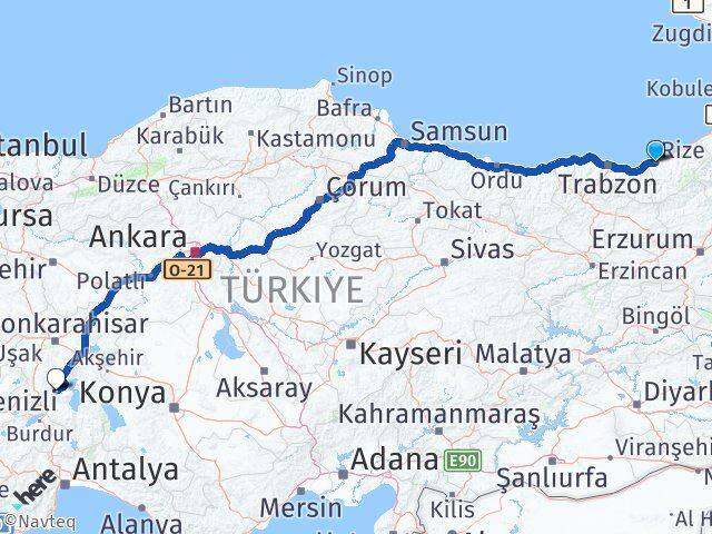 Rize Senirkent Isparta Arası Kaç Km - Yol Haritası