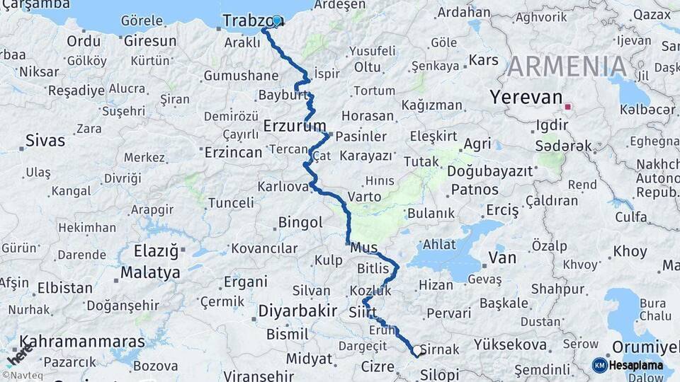 Rize Şırnak Arası Kaç Km - Yol Haritası