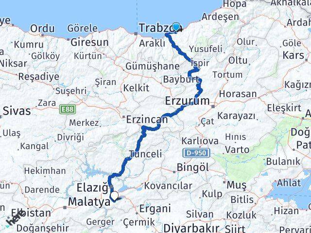 Rize Sivrice Elazığ Arası Kaç Km - Yol Haritası