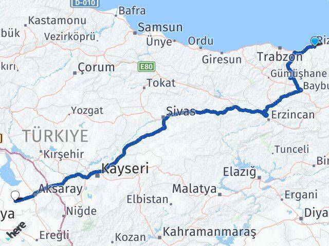 Rize Sultanhanı Arası Kaç Km - Yol Tarifi