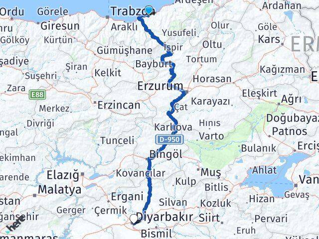 Rize Sur Diyarbakır Arası Kaç Km - Yol Haritası