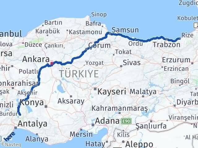 Rize Sütçüler Isparta Arası Kaç Km - Yol Haritası