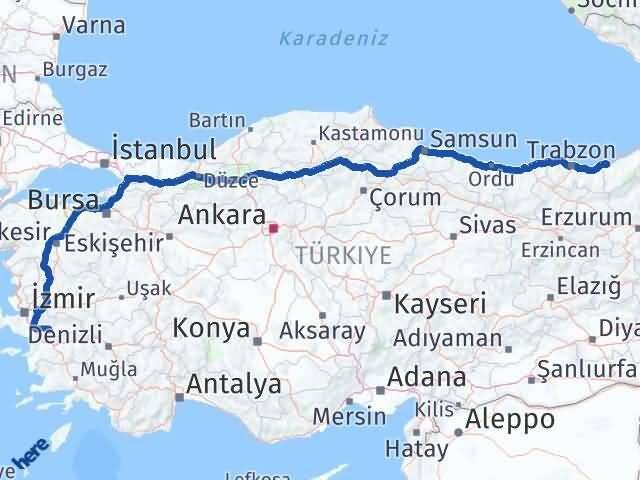 Rize Tire İzmir Arası Kaç Km - Yol Haritası