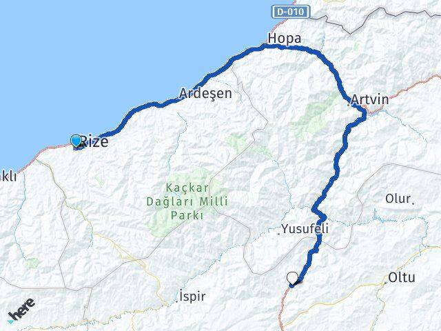Rize Uzundere Erzurum Arası Kaç Km - Yol Haritası