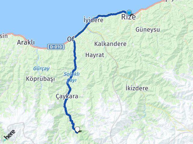Rize Uzungöl Çaykara Trabzon Arası Kaç Km - Yol Haritası