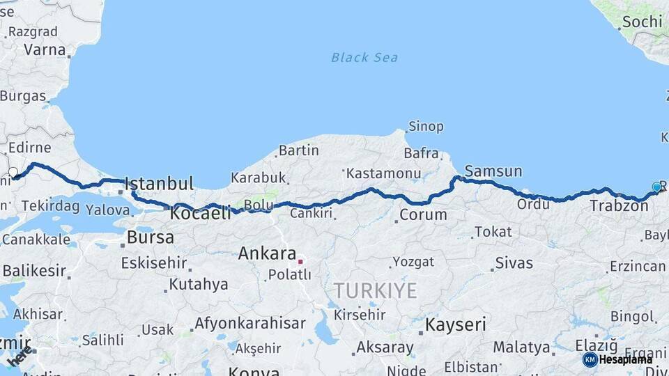 Rize Uzunköprü Edirne Arası Kaç Km - Yol Haritası
