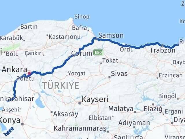 Rize Yunak Konya Arası Kaç Km - Yol Haritası