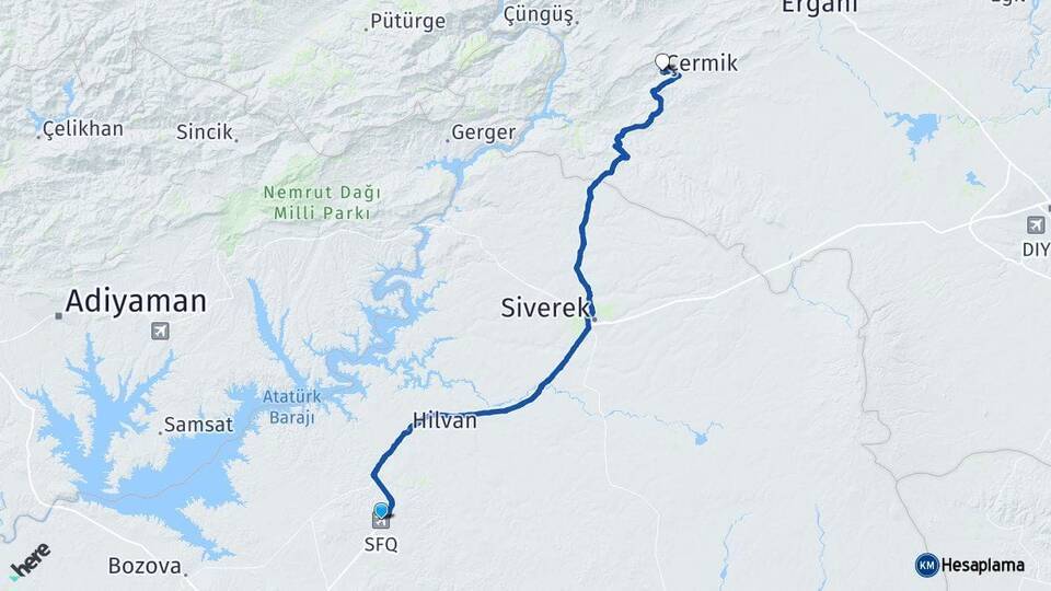 Ş.Urfa GAP Havalimanı Çermik Arası Kaç Km - Yol Tarifi
