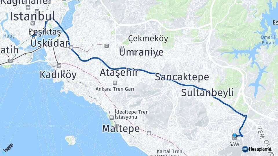 Sabiha Gökçen Havalimanı Beyoğlu Arası Kaç Km - Yol Tarifi
