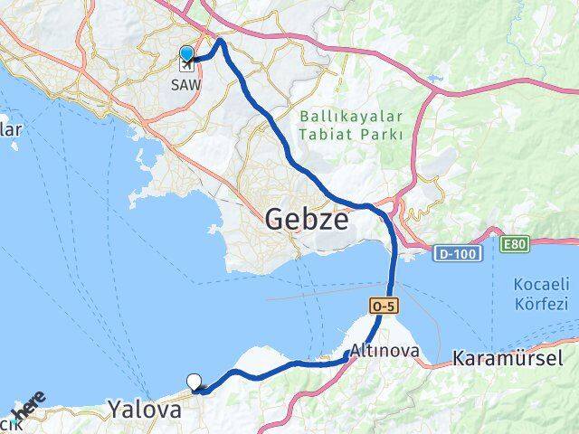 Sabiha Gökçen Havalimanı Çiftlikköy Arası Kaç Km - Yol Tarifi