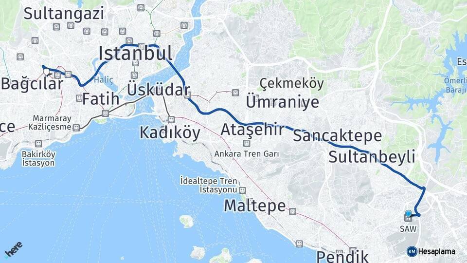 Sabiha Gökçen Havalimanı Esenler Arası Kaç Km - Yol Tarifi