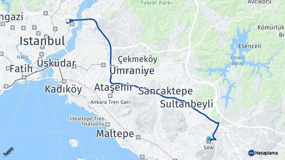 Sabiha Gökçen Havalimanı Etiler Arası Kaç Km - Yol Tarifi