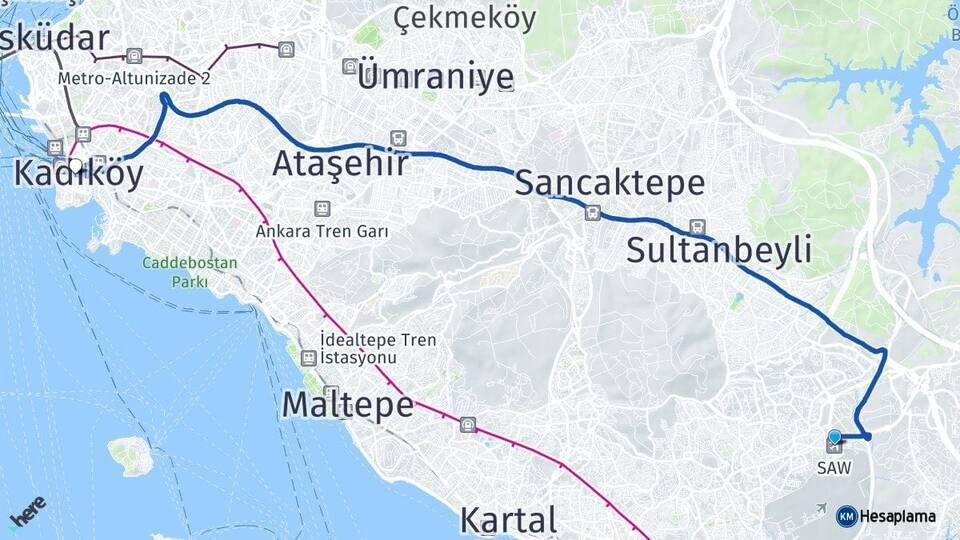 Sabiha Gökçen Havalimanı Kadıköy Arası Kaç Km - Yol Tarifi