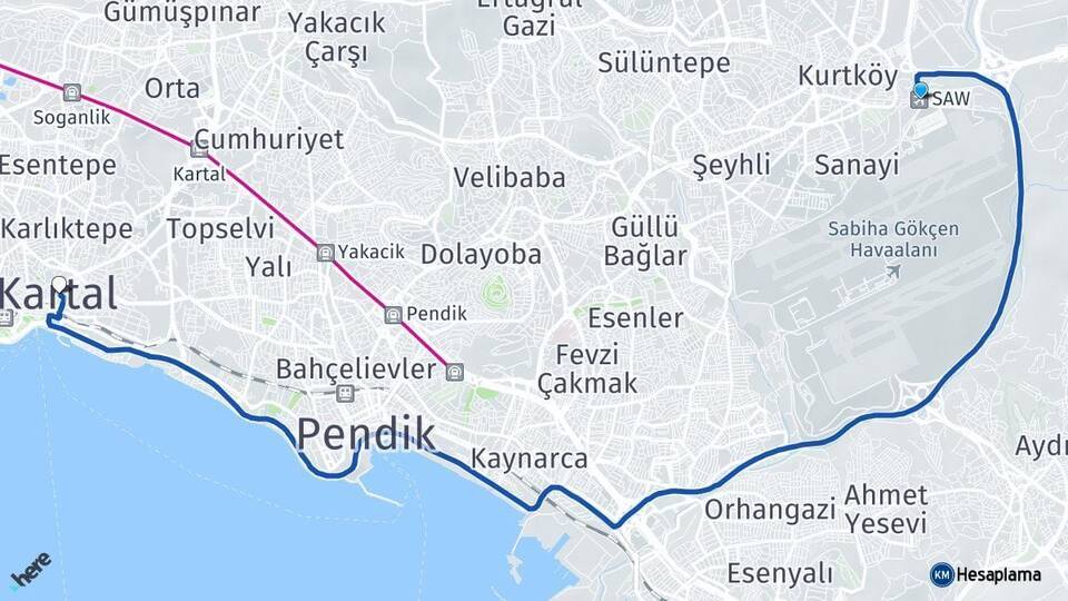 Sabiha Gökçen Havalimanı Kartal Arası Kaç Km - Yol Tarifi