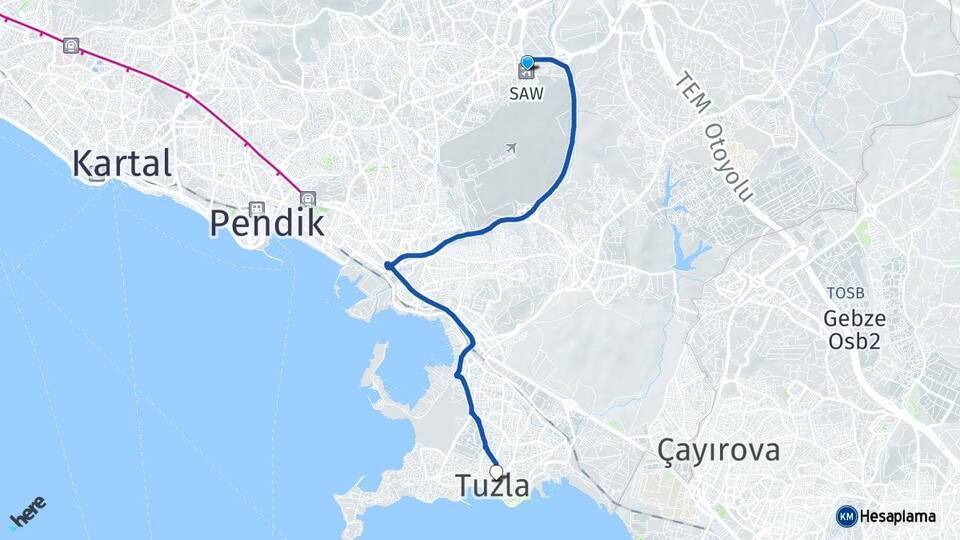 Sabiha Gökçen Havalimanı Tuzla Arası Kaç Km - Yol Tarifi