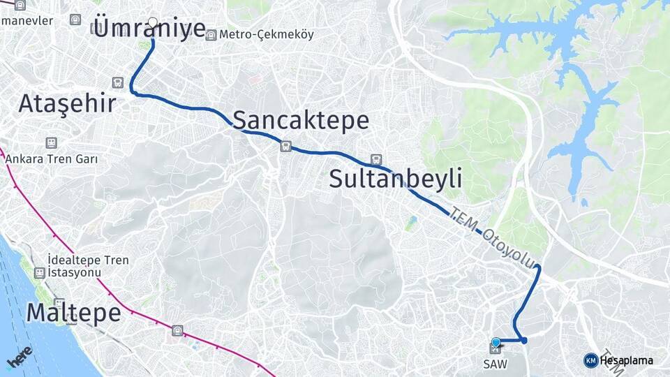 Sabiha Gökçen Havalimanı Ümraniye Arası Kaç Km - Yol Tarifi