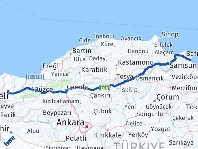 Sakarya 19 Mayıs Samsun Arası Kaç Km - Yol Haritası