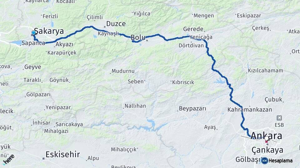 Sakarya Adapazarı Ankara Arası Kaç Km - Yol Haritası