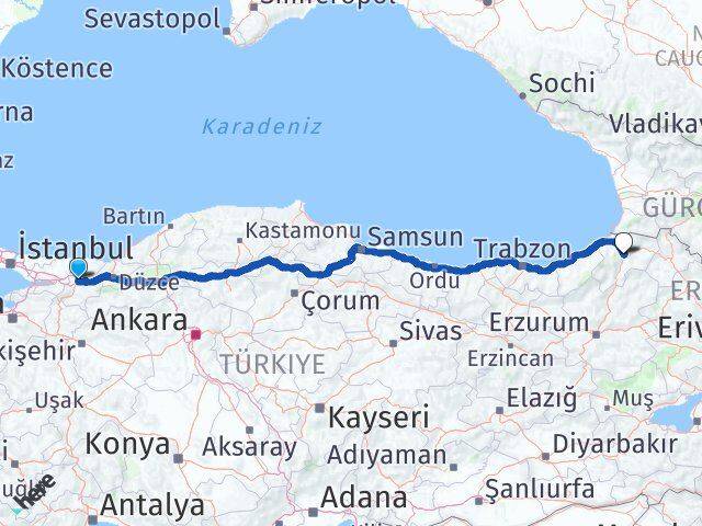 Sakarya Adapazarı Artvin Arası Kaç Km - Yol Haritası