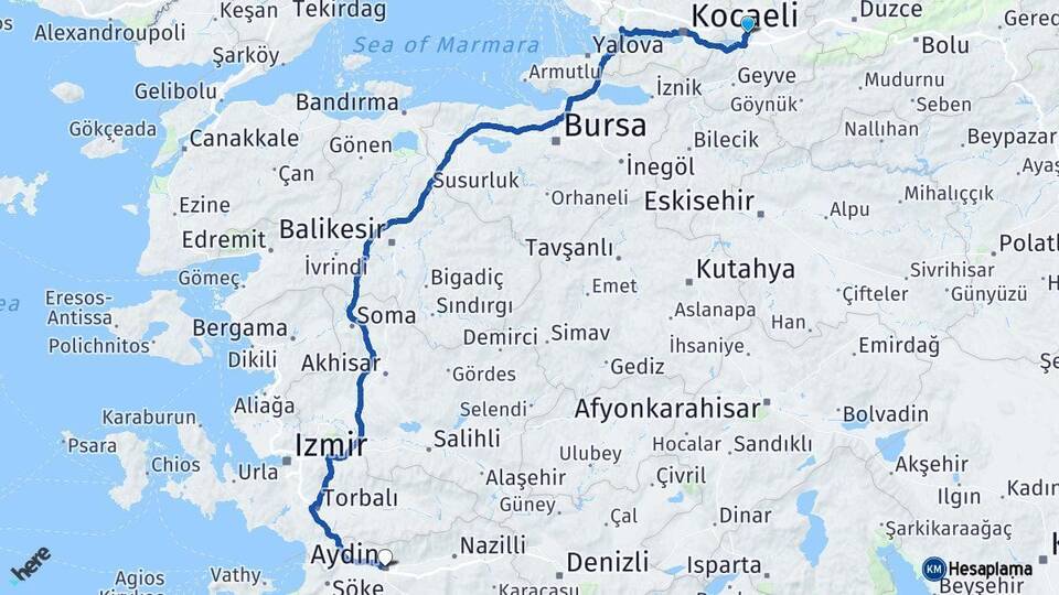 Sakarya Adapazarı Aydın Arası Kaç Km - Yol Haritası