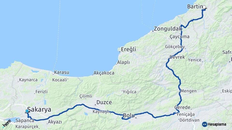Sakarya Adapazarı Bartın Arası Kaç Km - Yol Haritası