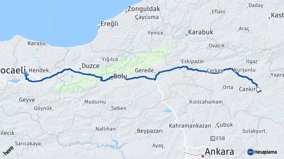 Sakarya Adapazarı Çankırı Arası Kaç Km - Yol Haritası