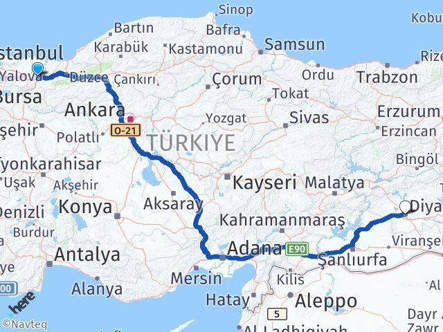 Sakarya Adapazarı Diyarbakır Arası Kaç Km - Yol Haritası