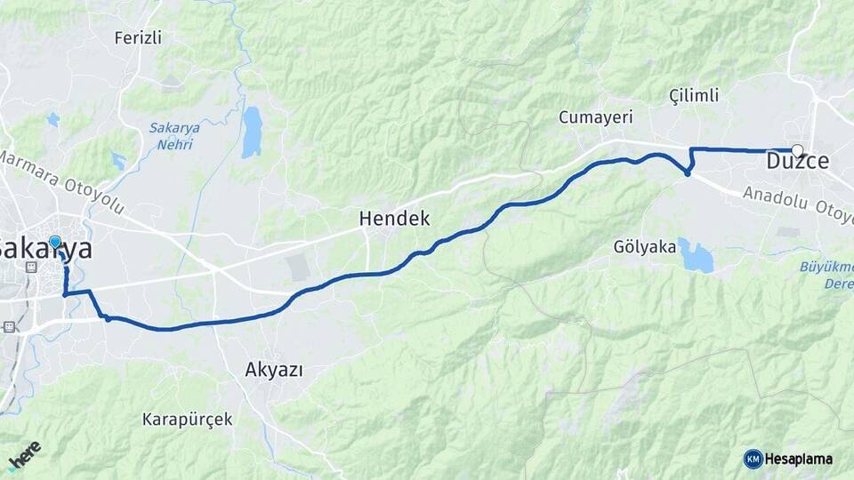 Sakarya Adapazarı Düzce Arası Kaç Km - Yol Haritası