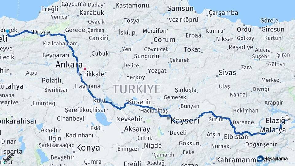 Sakarya Adapazarı Elazığ Arası Kaç Km - Yol Haritası