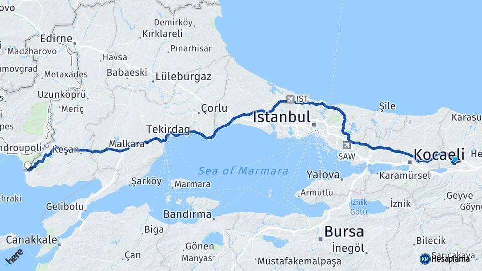 Sakarya Adapazarı Enez Edirne Arası Kaç Km - Yol Haritası