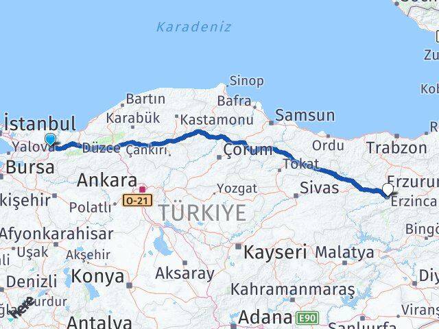 Sakarya Adapazarı Erzincan Arası Kaç Km - Yol Haritası