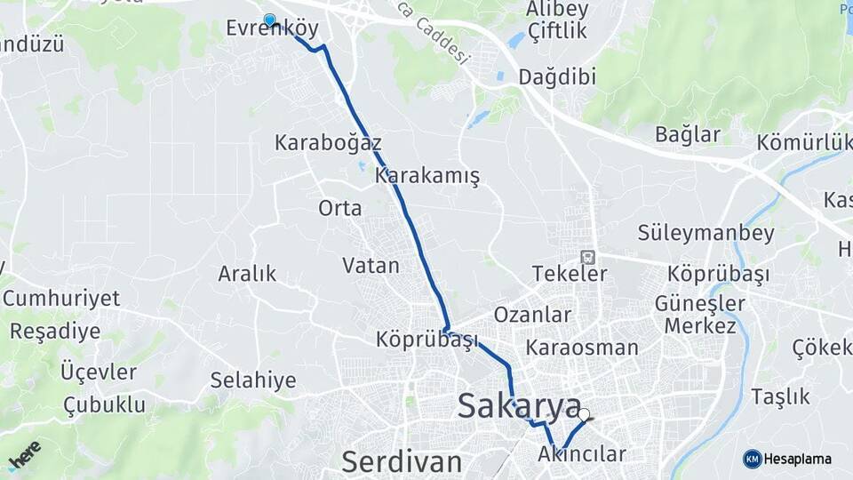 Evrenköy Adapazarı Arası Kaç Km - Yol Tarifi