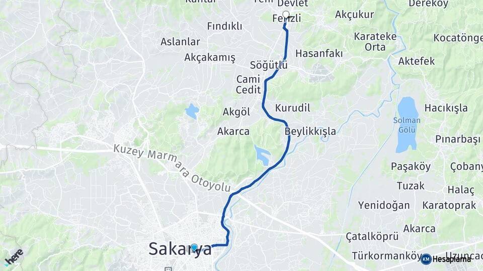Sakarya Adapazarı Ferizli Arası Kaç Km - Yol Haritası