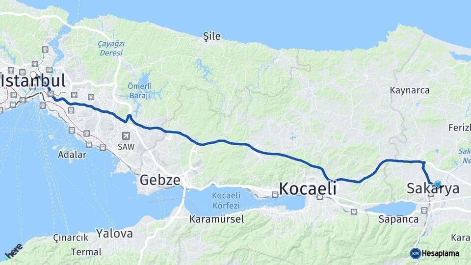 Sakarya Adapazarı İstanbul Arası Kaç Km - Yol Haritası