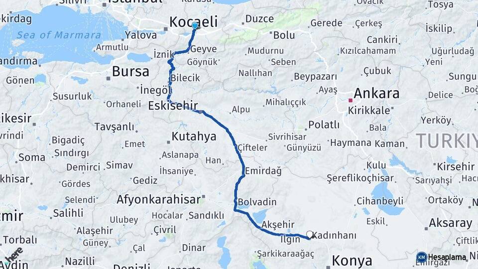 Sakarya Adapazarı Kadınhanı Konya Arası Kaç Km - Yol Haritası