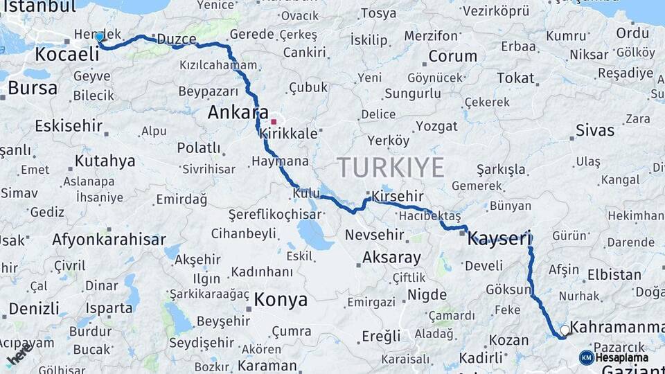 Sakarya Adapazarı Kahramanmaraş Arası Kaç Km - Yol Haritası