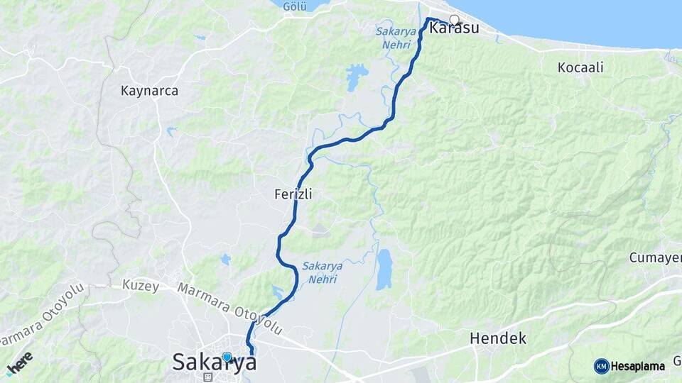 Sakarya Adapazarı Karasu Arası Kaç Km - Yol Haritası