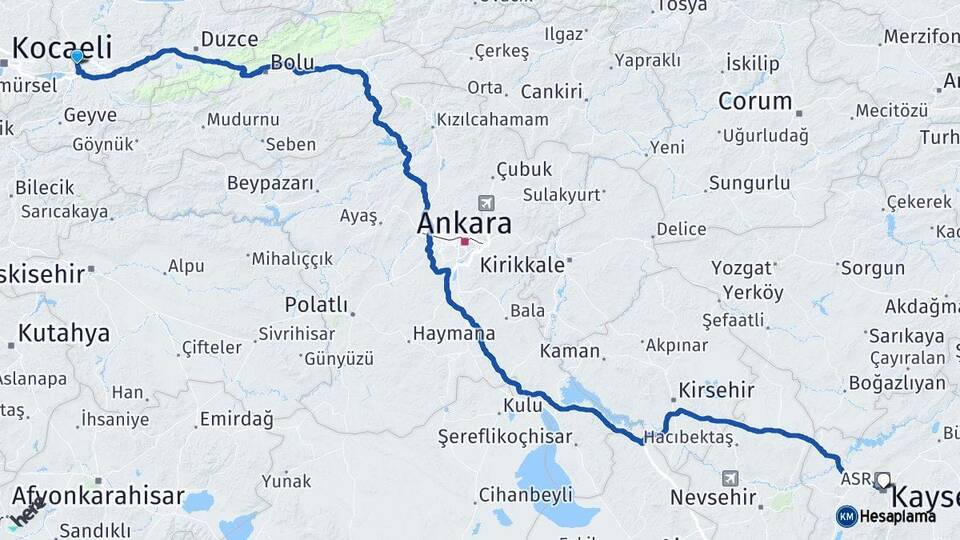 Sakarya Adapazarı Kayseri Arası Kaç Km - Yol Haritası
