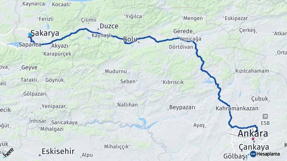 Sakarya Adapazarı Keçiören Ankara Arası Kaç Km - Yol Haritası