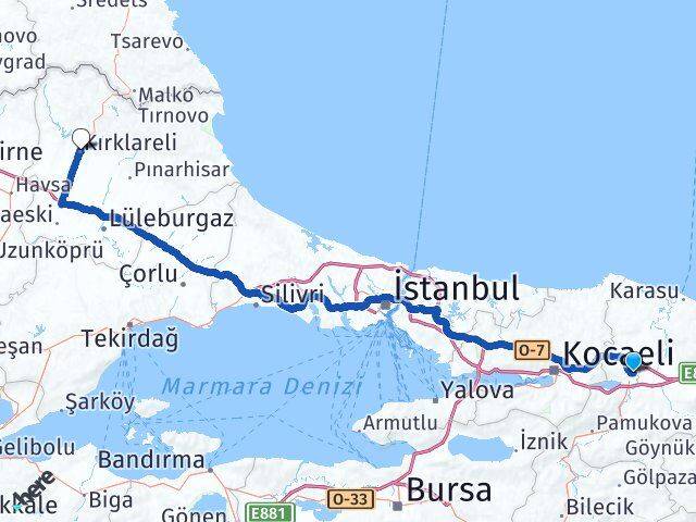 Sakarya Adapazarı Kırklareli Arası Kaç Km - Yol Haritası