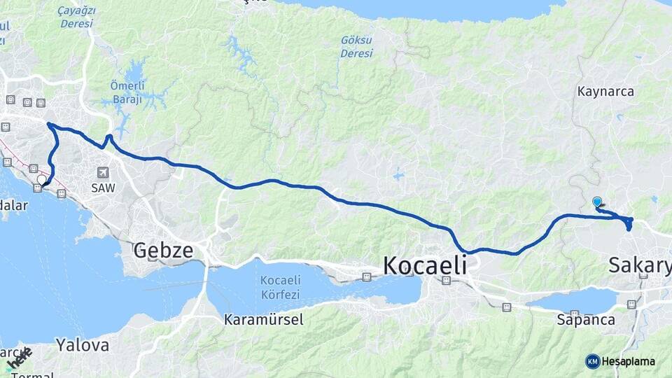 Sakarya Adapazarı Korucuk Kartal İstanbul Arası Kaç Km - Yol Haritası